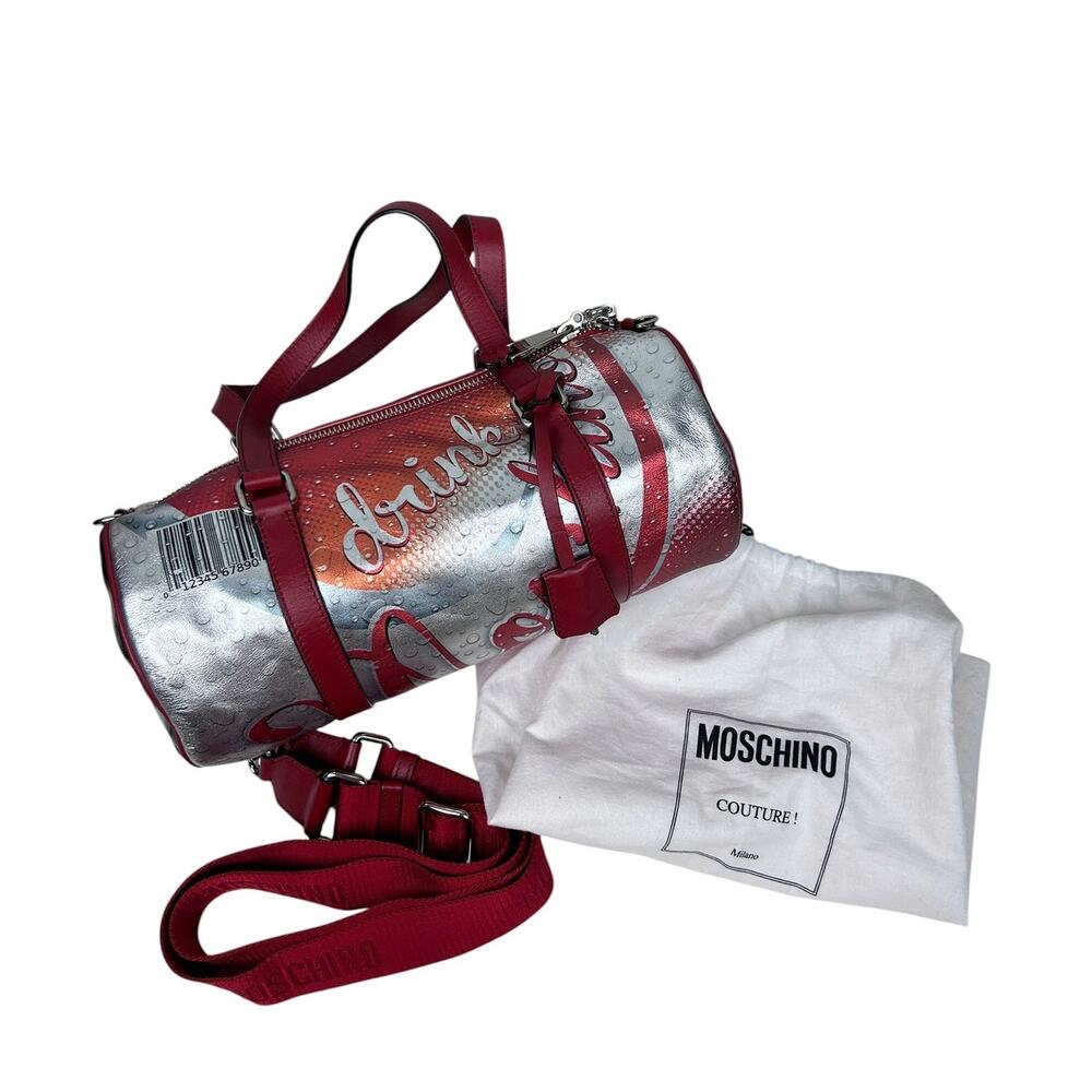 Moschino RARE SS15 Drink Moschino Can Made in Italy Leather Barrel Bag
